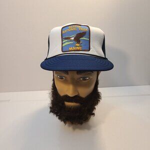 Vintage 90s Trucker Hat Acadia National Park Maine Patch Mesh Adjustable Hat